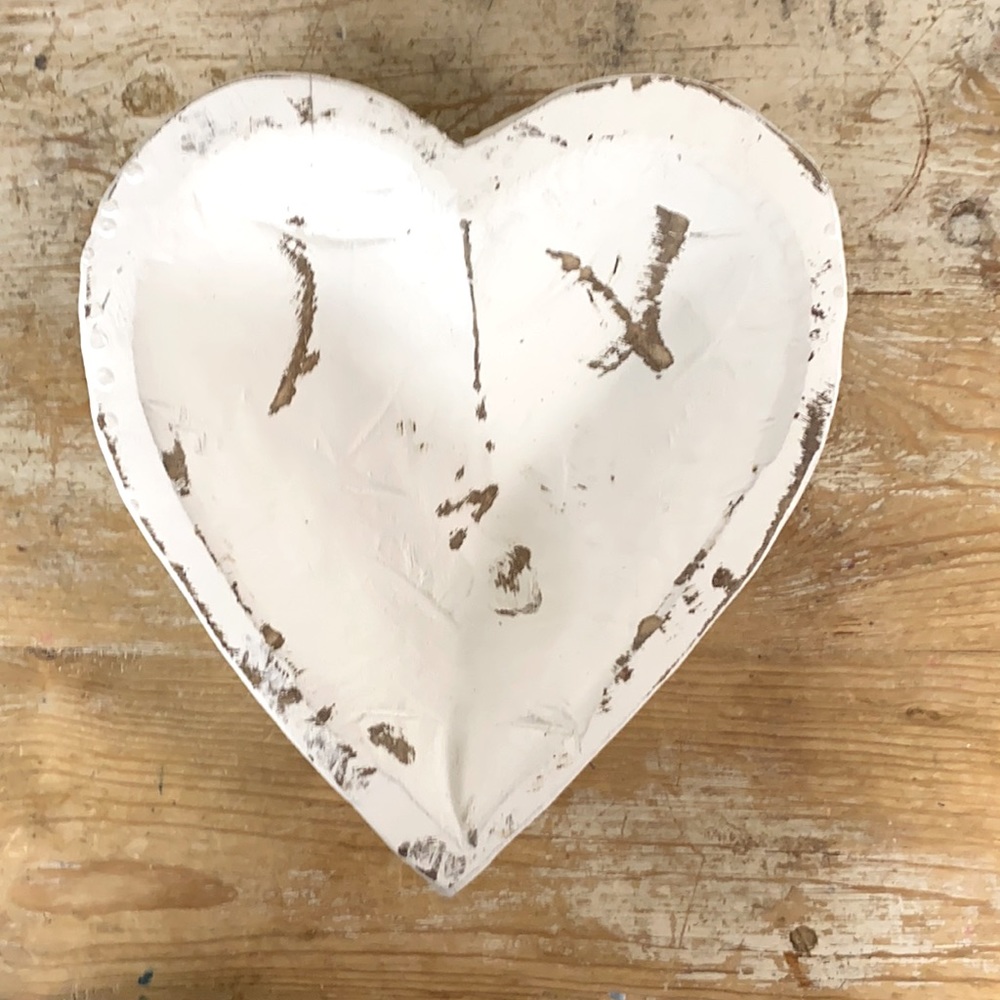Large Hearth Distressed White Washed Wooden Bowl